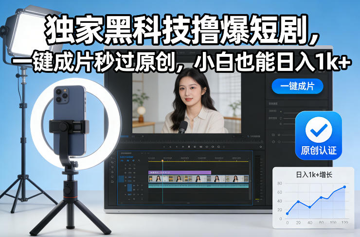 独家黑科技撸爆短剧,一键成片秒过原创,小白也能日入1k+【揭秘】-星空网创资源