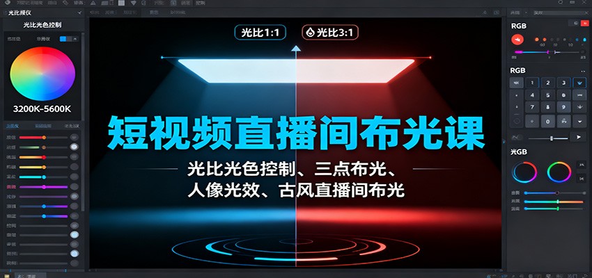 短视频直播间布光课：光比光色控制、三点布光、人像光效、古风直播间布光-星空网创资源