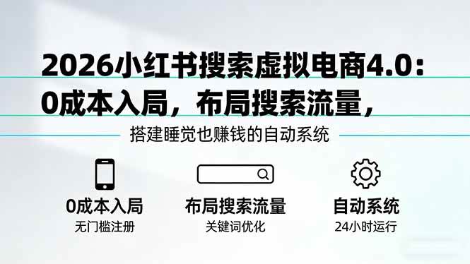 (17659期)2026小红书搜索虚拟电商4.0:0成本入局,布局搜索流量,搭建睡觉也赚钱的自动系统-星空网创资源
