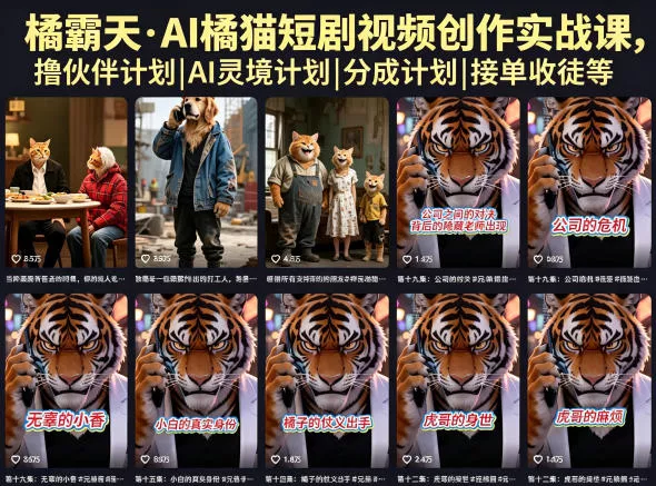 橘霸天·AI橘猫短剧视频创作实战课，撸伙伴计划|AI灵境计划|分成计划|接单收徒等-星空网创资源