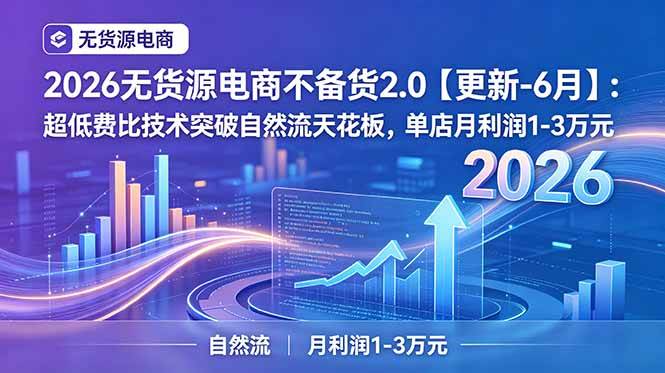 (18912期)2026无货源电商不备货2.0【更新-6月】:超低费比技术突破自然流天花板,单店月利润1-3万元-星空网创资源