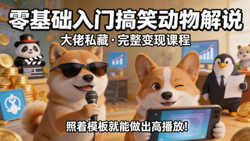 零基础入门搞笑动物解说,大佬私藏完整变现课程,照着模板就能做出高播放-星空网创资源