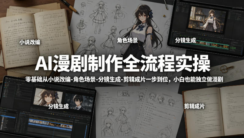 AI漫剧制作全流程实操,零基础从小说改编-角色场景-分镜生成-剪辑成片一步到位,小白也能独立做漫剧-星空网创资源