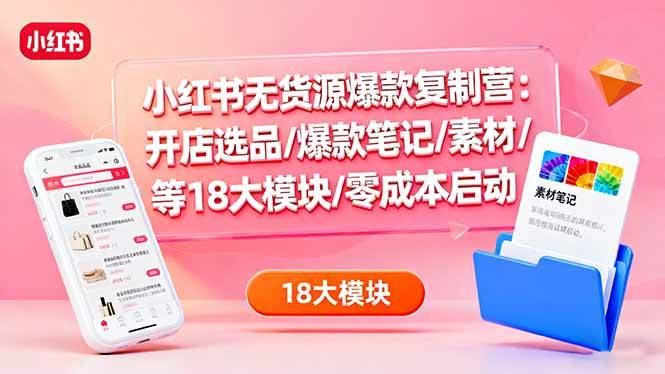 (16289期)小红书无货源爆款复制营:开店选品/爆款笔记/素材/等18大模块/零成本启动-星空网创资源