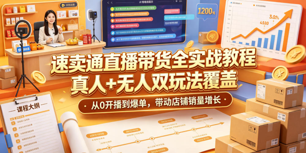 速卖通直播带货全实战教程,真人+无人双玩法覆盖,从0开播到爆单,带动店铺销量增长-星空网创资源