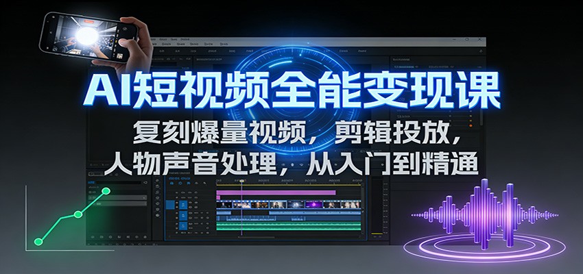 AI短视频全能变现课：复刻爆量视频，剪辑投放，人物声音处理，从入门到精通-星空网创资源