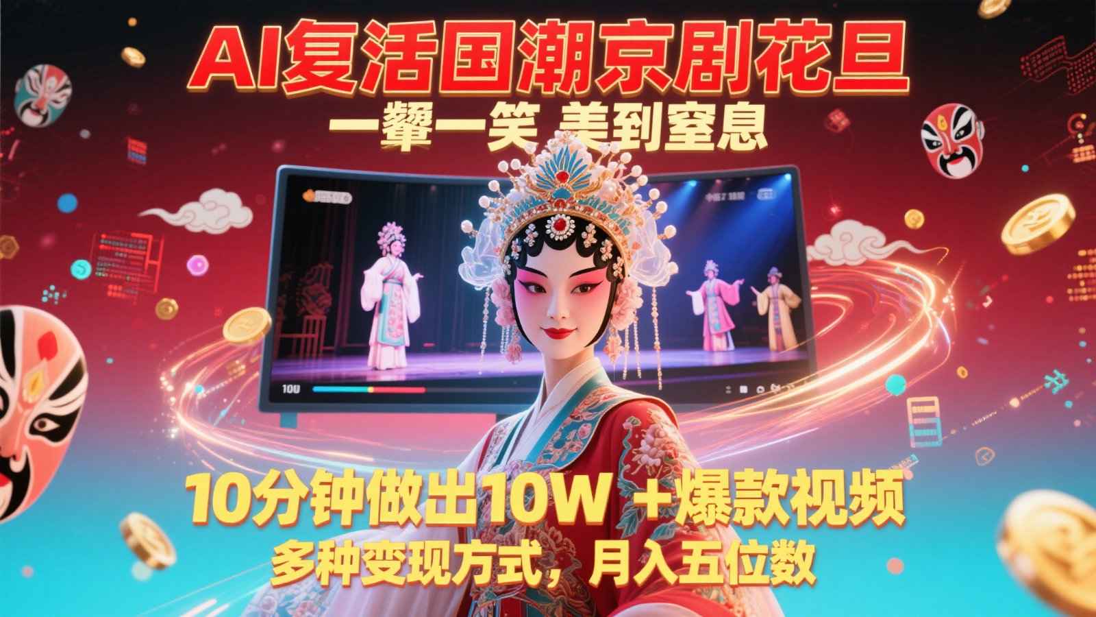 AI复活国潮京剧花旦，一颦一笑美到窒息，10分钟做出10W+爆款视频，多种变现方式-星空网创资源