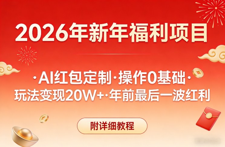 新年福利项目，AI红包定制，操作0基础，玩法变现20W+年前最后一波红利，附详细教程-星空网创资源