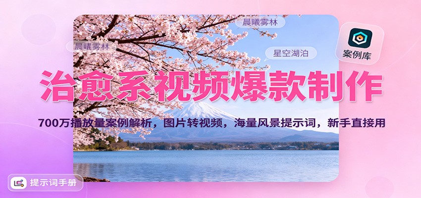 治愈系视频爆款制作，700万播放量案例解析，图片转视频，海量风景提示词，新手直接用-星空网创资源