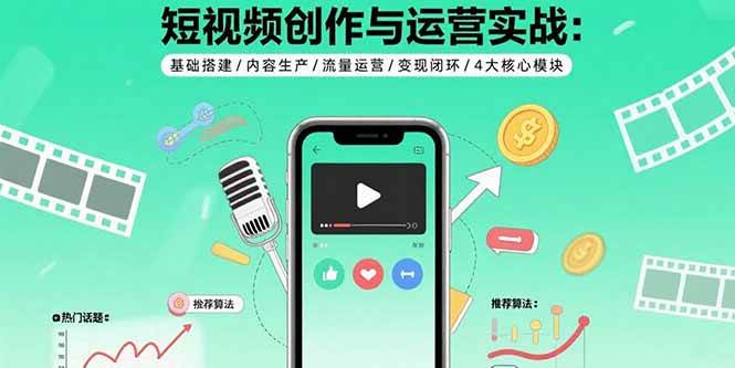 (15819期)短视频创作与运营实战:基础搭建/内容生产/流量运营/变现闭环/4大核心模块-星空网创资源