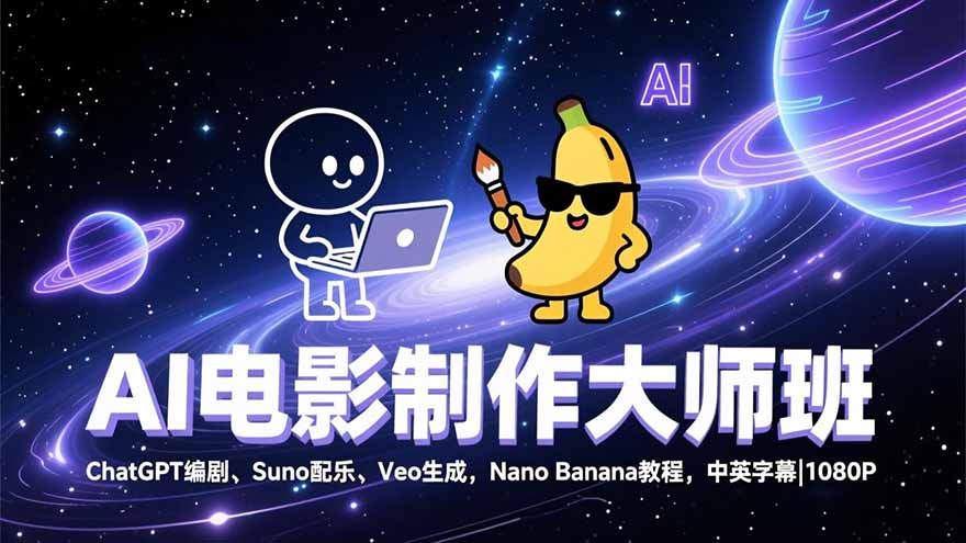 AI电影制作大师班:ChatGPT编剧、Suno配乐、Veo生成,Nano Banana教程,中英字幕|1080P-星空网创资源