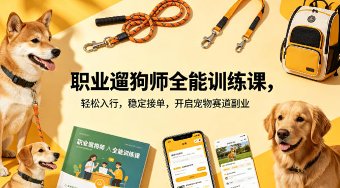 职业遛狗师全能训练课,轻松入行,稳定接单,开启宠物赛道副业-星空网创资源