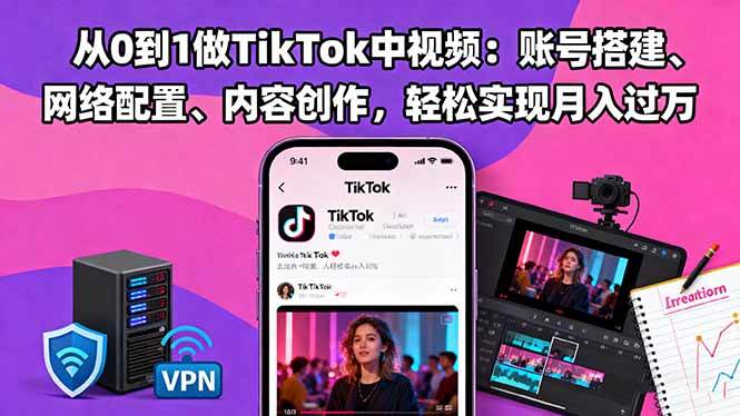(16461期)从0到1做TikTok中视频:账号搭建、网络配置、内容创作,轻松实现月入过万-星空网创资源