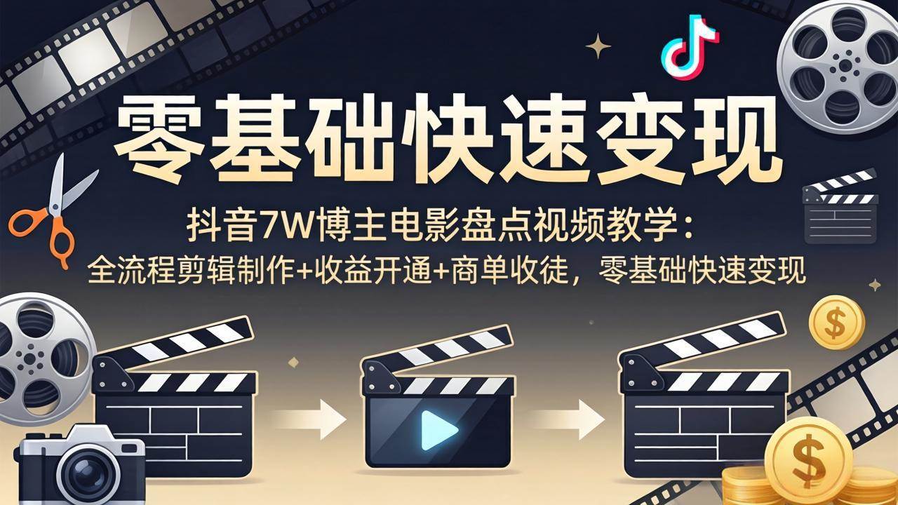 (18032期)抖音7W博主电影盘点视频教学:全流程剪辑制作+收益开通+商单收徒,零基础快速变现-星空网创资源