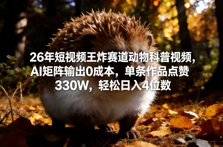 26年短视频王炸赛道动物科普视频，AI矩阵输出0成本，单条作品点赞330W，轻松日入4位数-星空网创资源