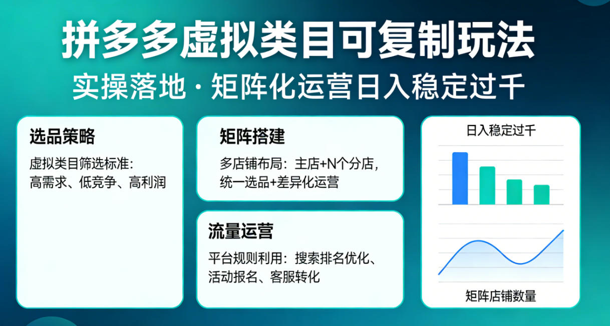 拼多多虚拟类目可复制玩法,实操落地,矩阵化日入稳定过千【揭秘】-星空网创资源