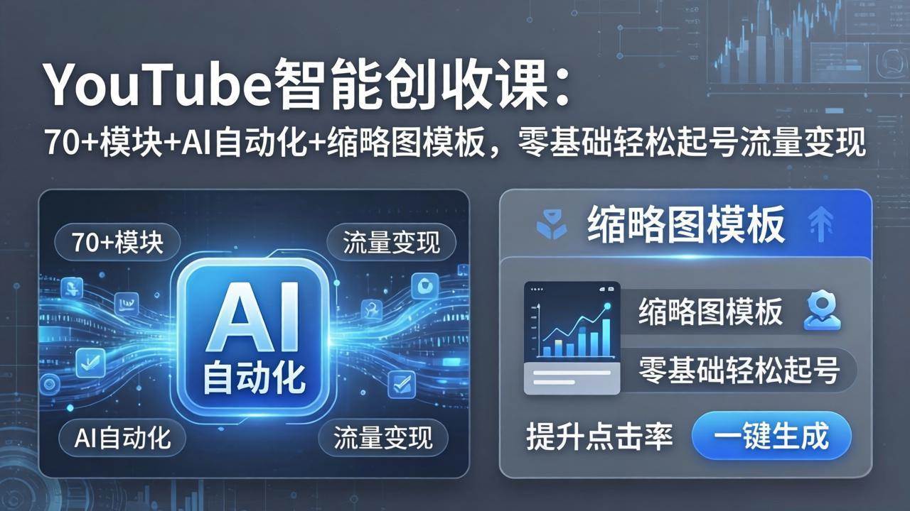 （17926期）YouTube智能创收课：70+模块+AI自动化+缩略图模板，零基础轻松起号流量变现-星空网创资源