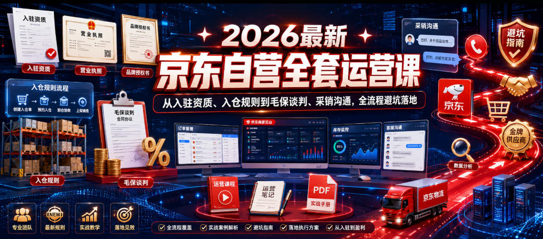 2026最新京东自营全套运营课,从入驻资质、入仓规则到毛保谈判、采销沟通,全流程避坑落地-星空网创资源