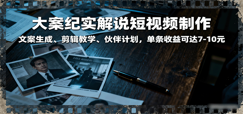 大案纪实解说短视频制作，文案生成、剪辑教学、伙伴计划，单条收益可达7-10元-星空网创资源