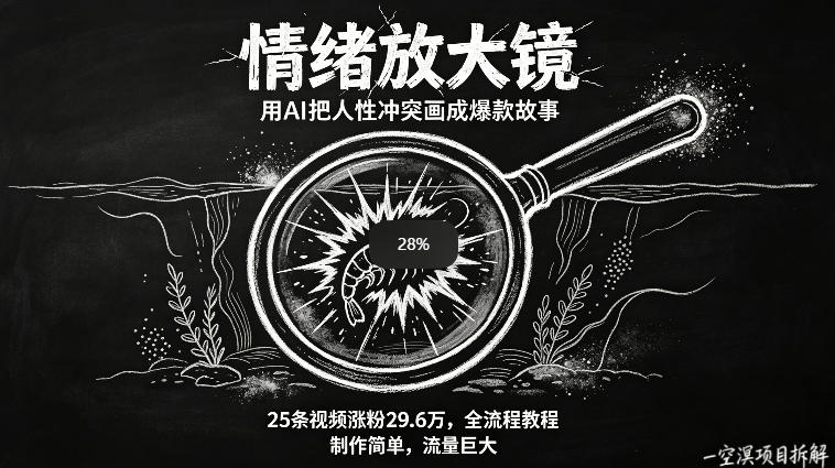 AI制作“情绪放大镜“视频,25条视频涨粉29.6W粉,流量巨大,制作简单,全流程教程-星空网创资源