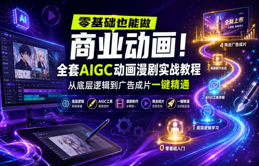 零基础也能做商业动画！全套AIGC动画漫剧实战教程，从底层逻辑到广告成片一键精通-星空网创资源