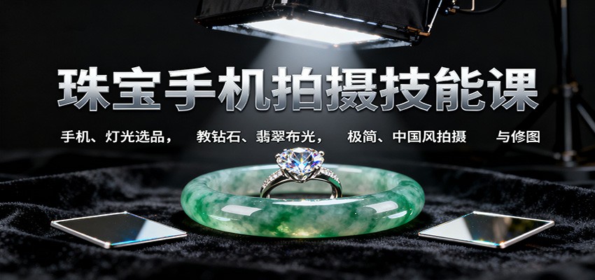 珠宝手机拍摄技能课:手机、 灯光选品，教钻石、翡翠布光，极简、中国风拍摄与修图-星空网创资源