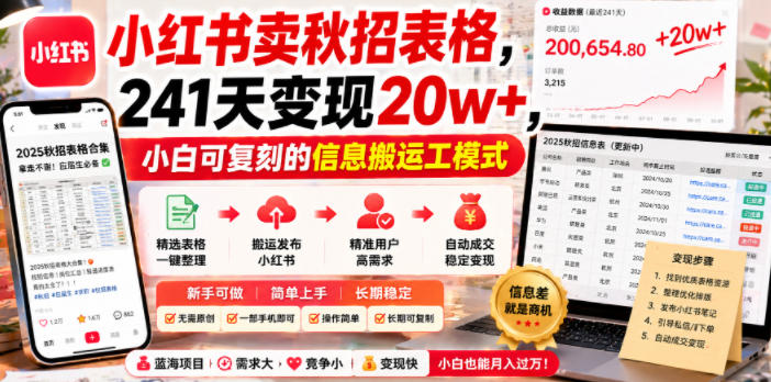 小红书卖秋招表格,241天变现20w+,小白可复刻的信息搬运工模式-星空网创资源