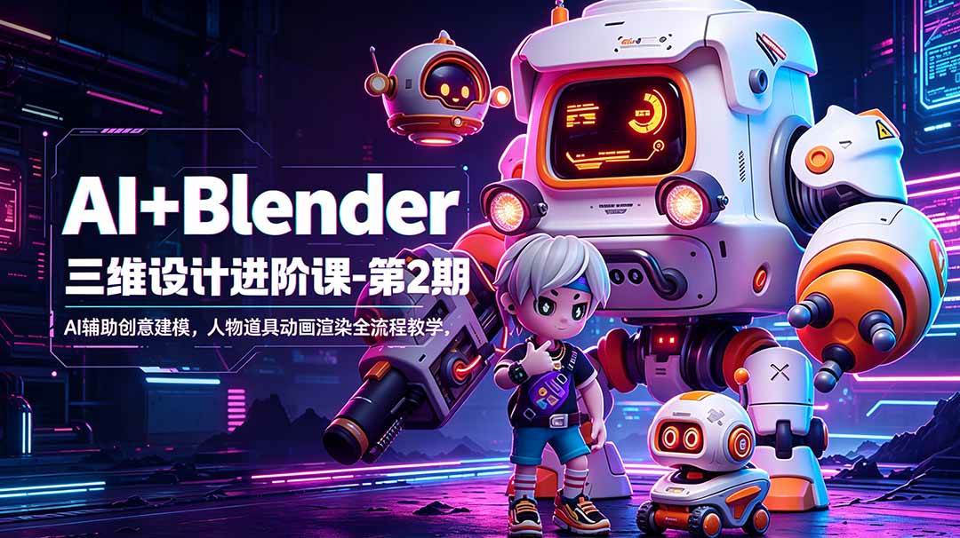 (18586期)AI+Blender三维设计进阶课-第2期:AI辅助创意建模,人物道具动画渲染全流程教学-星空网创资源