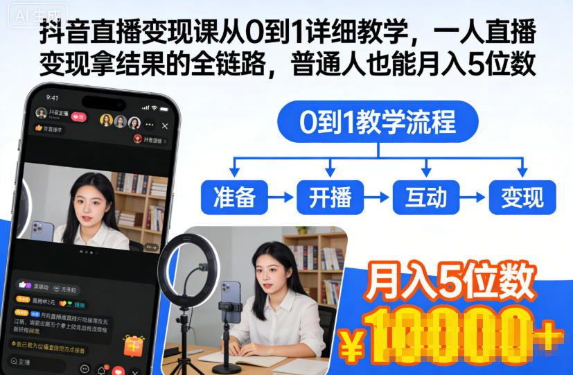 抖音直播变现课从0到1详细教学,一人直播变现拿结果的全链路,普通人也能月入5位数-星空网创资源