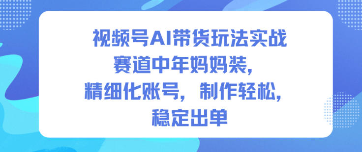 视频号AI带货玩法实战，赛道中年妈妈装，精细化账号，制作轻松，稳定出单-星空网创资源