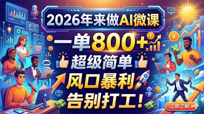 (18195期)2026年来做AI微课,一单800+,超级简单,风口暴利,告别打工! (18195期)2026年来做AI微课,一单800+,超级简单,风口暴利,告别打工!