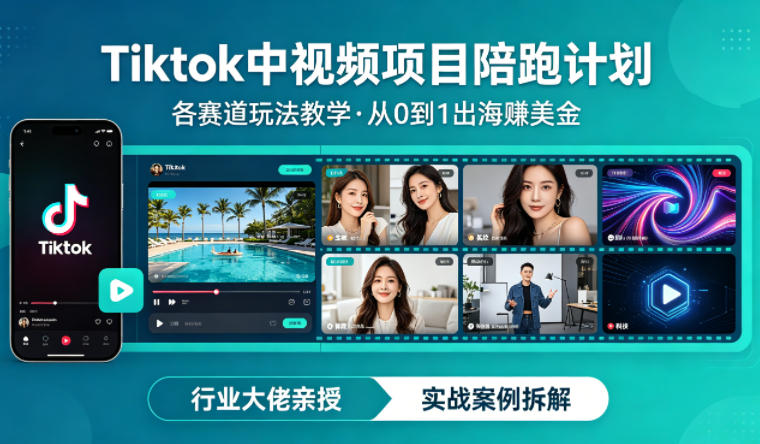 某大佬的Tiktok中视频项目陪跑,涵盖TK各个赛道玩法教学,从0到1出海賺美金-星空网创资源
