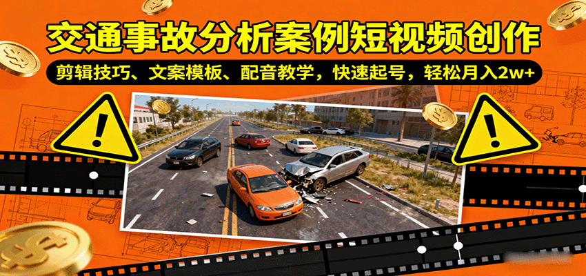 交通事故分析案例短视频创作,剪辑技巧、文案模板、配音教学,快速起号,轻松月入2w+-星空网创资源