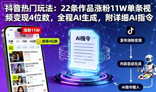 抖音热门玩法：22条作品涨粉11W单条视频变现4位数，全程AI生成，附详细AI指令-星空网创资源