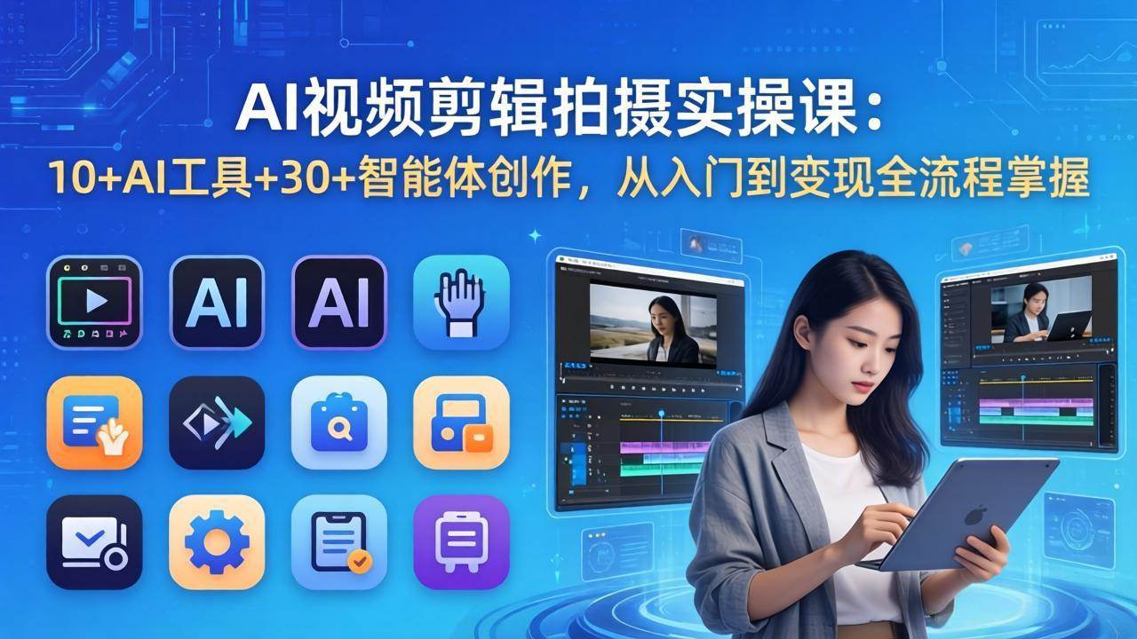 （17818期）AI 视频剪辑拍摄实操课：10+AI工具+30+智能体创作，从入门到变现全流程掌握-星空网创资源