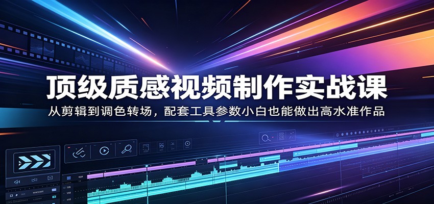 顶级质感视频制作实战课：从剪辑到调色转场，配套工具参数小白也能做出高水准作品-星空网创资源