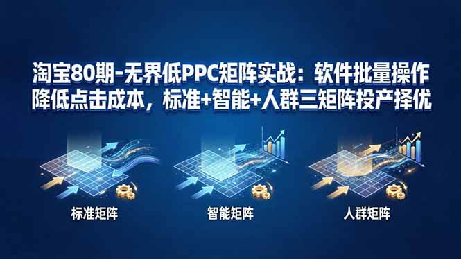 (17987期)淘宝80期-无界低PPC矩阵实战:软件批量操作降低点击成本,标准+智能+人群三矩阵投产择优-星空网创资源