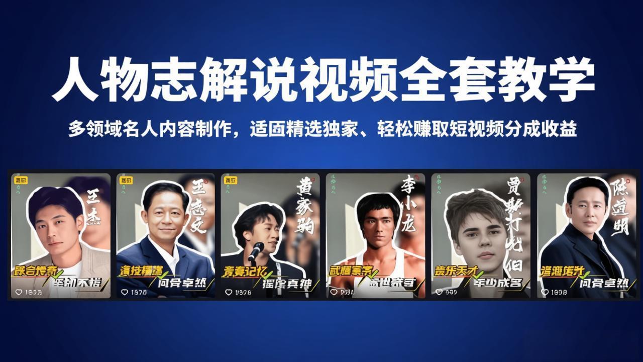 人物志解说视频全套教学,多领域名人内容制作,适配精选独家,轻松赚取短视频分成收益 人物志解说视频全套教学,多领域名人内容制作,适配精选独家,轻松赚取短视频分成收益