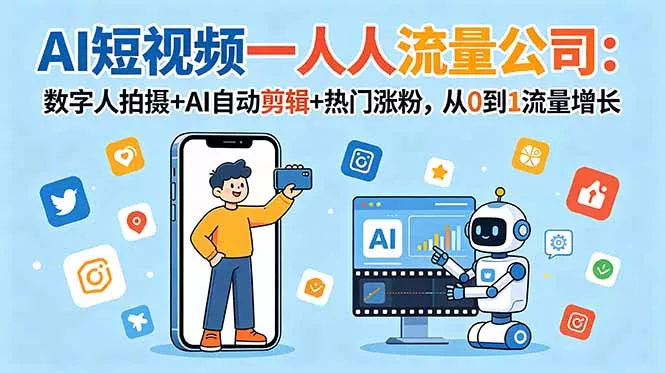 AI短视频一人流量公司:数字人拍摄+AI自动剪辑+热门涨粉,从0到1流量增长-星空网创资源