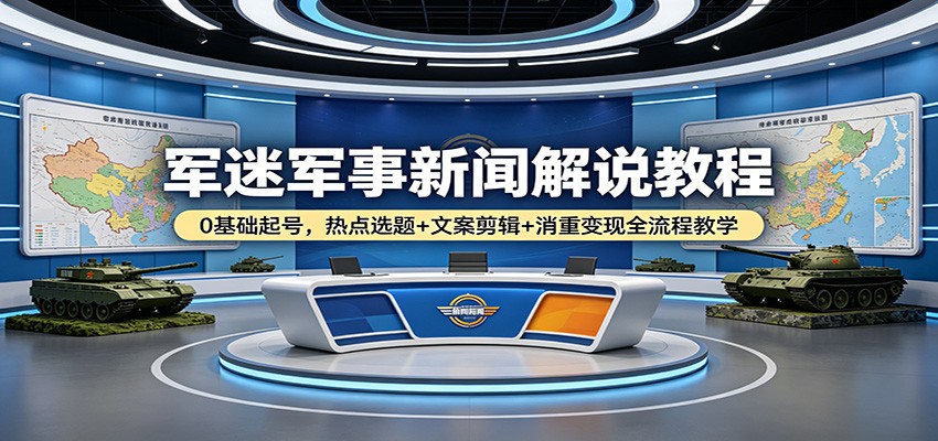 军迷军事新闻解说教程：0基础起号，热点选题+文案剪辑+消重变现全流程教学-星空网创资源