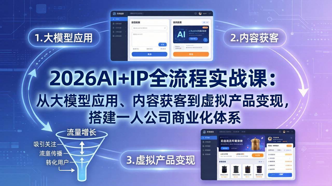 (17863期)2026AI+IP全流程实战课:从大模型应用、内容获客到虚拟产品变现,搭建一人公司商业化体系-星空网创资源
