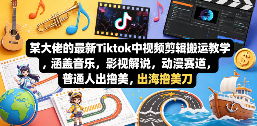 某大佬的最新Tiktok中视频剪辑搬运教学，涵盖音乐，影视解说，动漫赛道，普通人出海撸美刀-星空网创资源