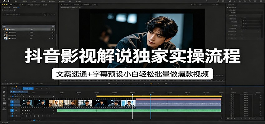 抖音影视解说独家实操流程，文案速通+字幕预设小白轻松批量做爆款视频-星空网创资源