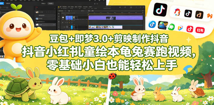 豆包+即梦3.0+剪映制作抖音小红书儿童绘本龟兔赛跑视频,零基础小白也能轻松上手-星空网创资源
