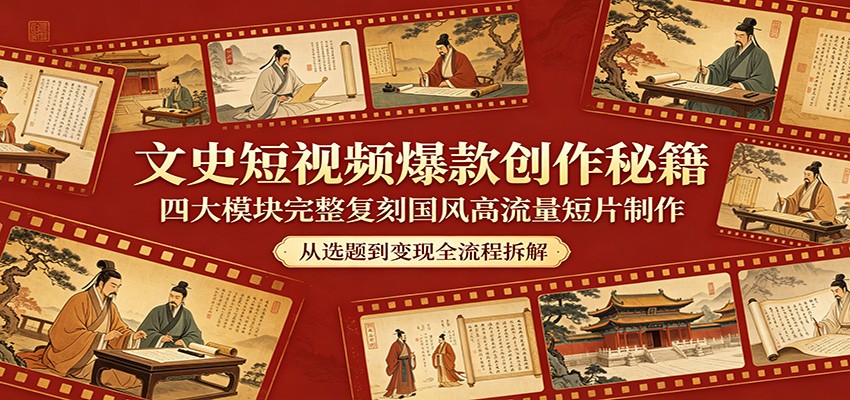 文史短视频爆款创作秘籍：四大模块完整复刻国风高流量短片制作-星空网创资源