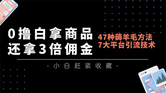 0撸白拿商品，还拿3倍佣金，47种薅羊毛方法，7大平台全方位引流技术教学，精专月入过万-星空网创资源