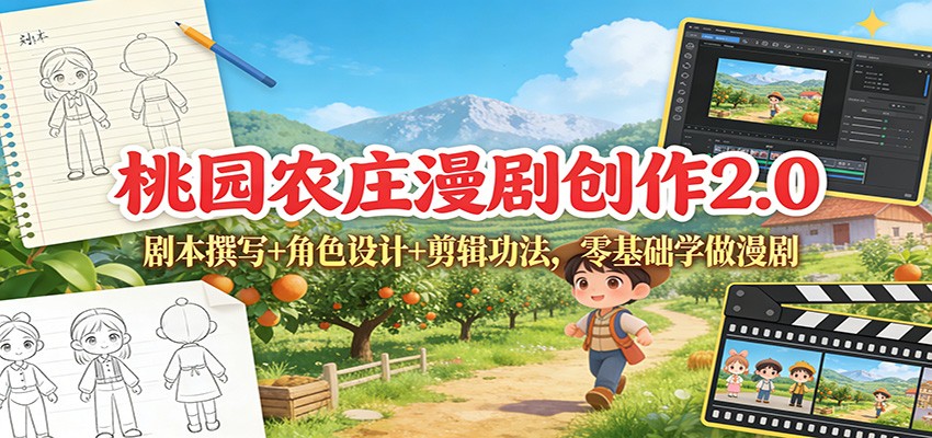桃园农庄漫剧创作2.0：剧本撰写+角色设计+剪辑功法，零基础学做漫剧-星空网创资源