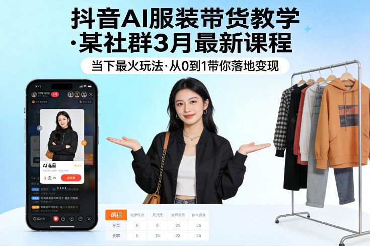 抖音AI服装带货教学,某社群3月最新课程,当下最火玩法,从0到1带你落地变现-星空网创资源