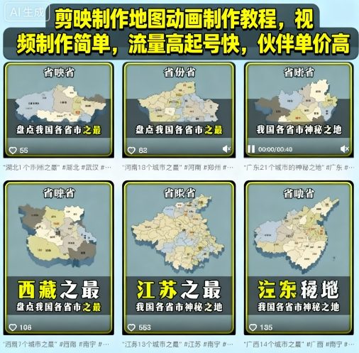 剪映制作地图动画制作教程，视频制作简单，流量高起号快，伙伴单价高-星空网创资源