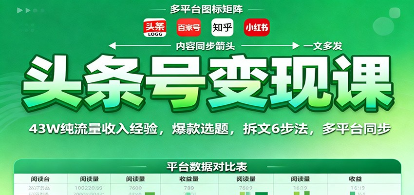 头条号变现课：43W纯流量收入经验，爆款选题，拆文6步法，多平台同步-星空网创资源
